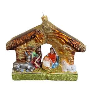 Vintage Bergdorf Goodman Nativity Scene Blown Glass Christmas Ornament 4.75"